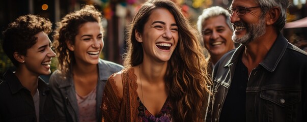 a group of diverse age and racial individuals enjoying fun outside.