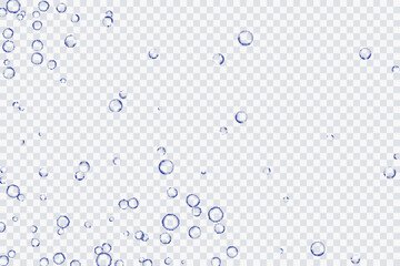 Blue air bubbles, oxygen, champagne crystal clear, isolated on a transparent background of modern design. Vector illustration of EPS 10.