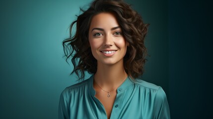 an elegant woman smiling at the camera.