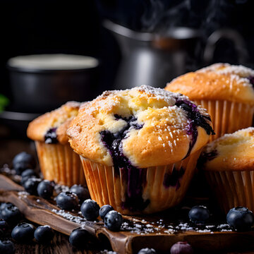 Delicious homemade blueberry muffins topped with white sanding sugar