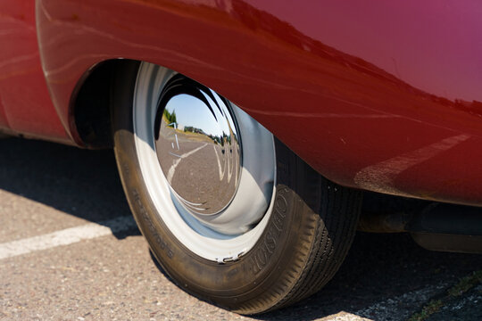 A vintage IFA F9. View of the wheel with the logo.