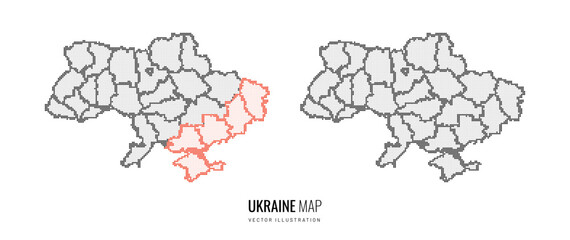 Map of regions of Ukraine in halftone style. Occupied regions of the country in 2023. Vector illustration
