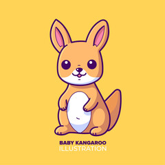 Cute Baby Kangaroo Icon: Isolated Vector Illustration in Flat Cartoon Style, Symbolizing Animal Nature Concept