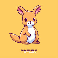 Fototapeta na wymiar Cute Baby Kangaroo Cartoon: Isolated Flat Vector Illustration Depicting Animal Nature Icon Concept