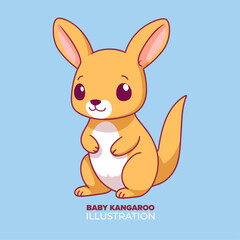 Cute Baby Kangaroo Cartoon: Vector Icon Illustration of Animal Nature Concept in Isolated Flat Style