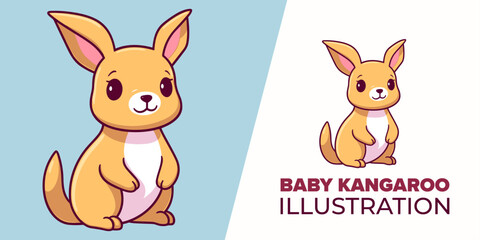 Cute Baby Kangaroo Cartoon: Illustrating Animal Nature Icon Concept with Isolated Flat Vector