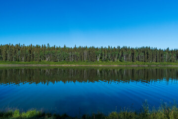 Mackenzie River flows near Fort Providence, Northwest Territories, Canada