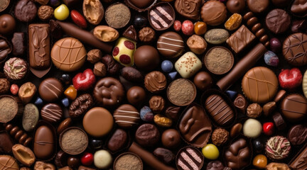 Chocolate candy background, assorted sweetness and various dessert - obrazy, fototapety, plakaty