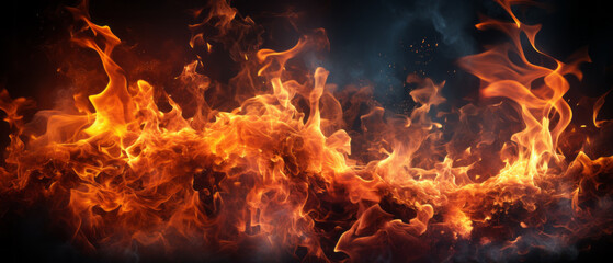 Fototapeta na wymiar Closeup of burning flames, fire background banner long.Generative AI