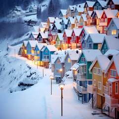 bunte Häuser im Winter