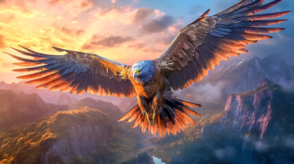 eagle flying in the sky above the mountain landscape