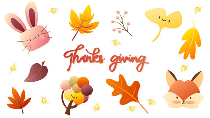 Thank giving elements in hello autumn season with fall plants isolated on white background , illustration Vector EPS 10
