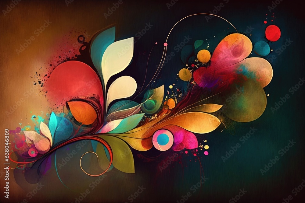 Poster abstract colorful background with floral elements and place for your text