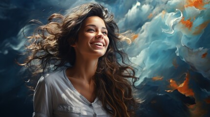 Fototapeta premium pretty woman laughing on a colorful background