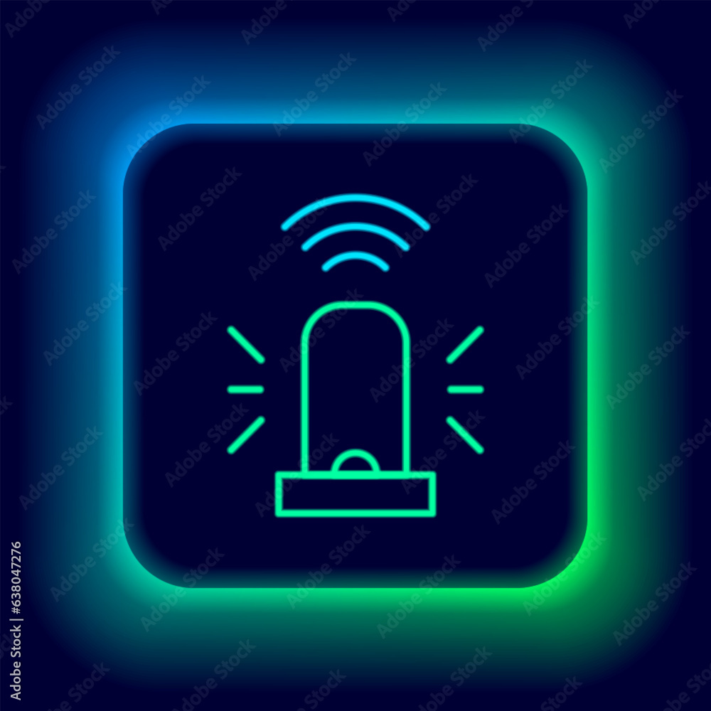 Poster glowing neon line smart flasher siren system icon isolated on black background. emergency flashing s