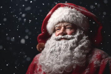 photo Santa Claus on a red background in the studio , gifts Merry Christmas , snow.  Generative AI.