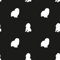 Coton de Tulear Dog Breed. Black and white pattern with dogs. Elegant, soft seamless background, abstract background. Birthday present wrapping paper. Fashion decoration. White dog silhouettes.