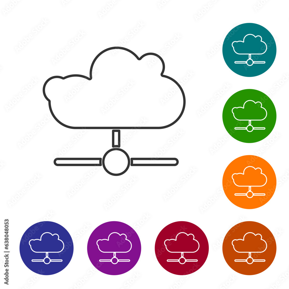Poster black line network cloud connection icon isolated on white background. social technology. cloud comp