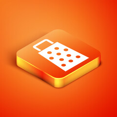 Isometric Grater icon isolated on orange background. Kitchen symbol. Cooking utensil. Cutlery sign. Vector
