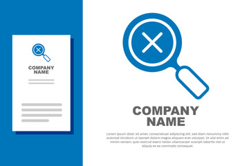 Blue Magnifying glass and delete icon isolated on white background. Search, focus, zoom, business symbol. Logo design template element. Vector