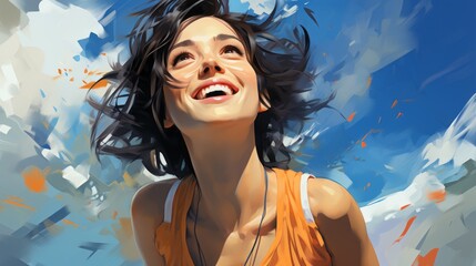 Obraz na płótnie Canvas portrait of a laughing girl on a blue background