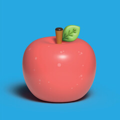 3D red apple on blue background