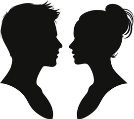Man and woman silhouette face to face – vector.