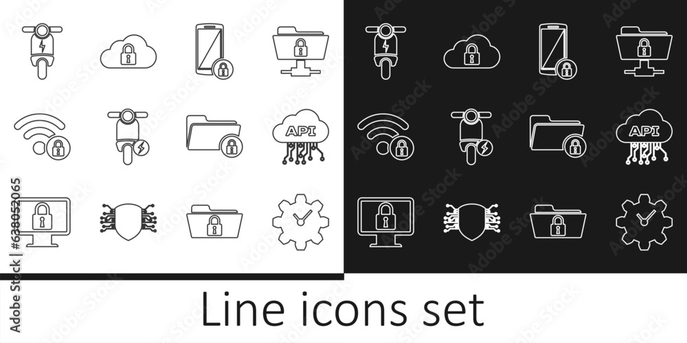 Poster set line time management, cloud api interface, smartphone with lock, electric scooter, wifi locked, 