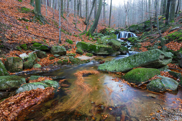 Maly Stolpich waterfall, Jizerskohorske buciny, UNESCO site, Northern Bohemia, Czech Republic