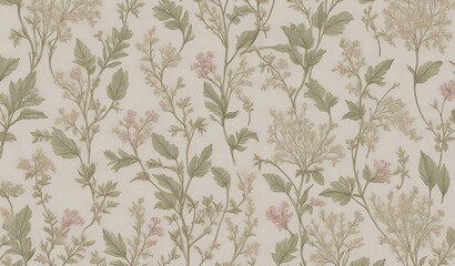 an elegant wallpaper featuring intricate botanical illustrations. Highlight delicate flowers and leaves against a soft pastel background