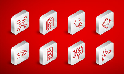 Set line Baseball bat with ball, Planning strategy, glove, field, Crossed baseball, Mobile and boot icon. Vector