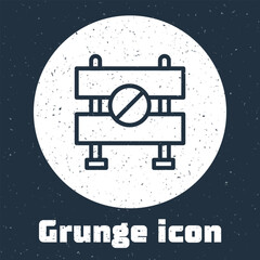 Grunge line Road barrier icon isolated on grey background. Symbol of restricted area which are in under construction processes. Repair works. Monochrome vintage drawing. Vector