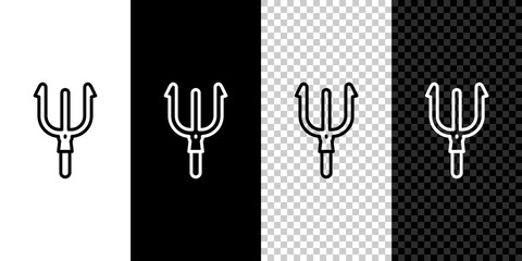 Set line Neptune Trident icon isolated on black and white, transparent background. Vector - obrazy, fototapety, plakaty