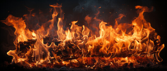 Fototapeta na wymiar Closeup of burning flames, fire background banner long.generative aI