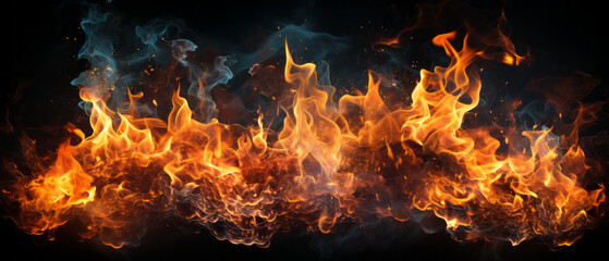 Closeup of burning flames, fire background banner long.generative aI