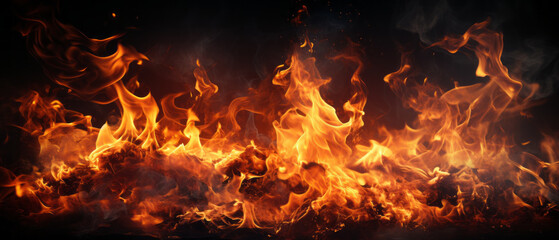 Fototapeta na wymiar Closeup of burning flames, fire background banner long.generative ai
