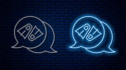 Glowing neon line Rubber flippers for swimming icon isolated on brick wall background. Diving equipment. Extreme sport. Diving underwater equipment. Vector © vector_v