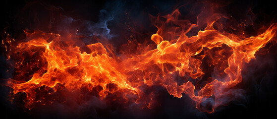 Closeup of burning flames, fire background banner long.generative ai - obrazy, fototapety, plakaty