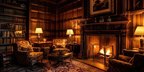 the wood paneled fireplace in the rooms