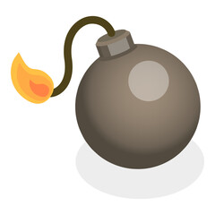 3D Isometric Flat Vector Set of Bombs And Dynamites, Red Stick with Fuse, Detonating Device, TNT. Item 5