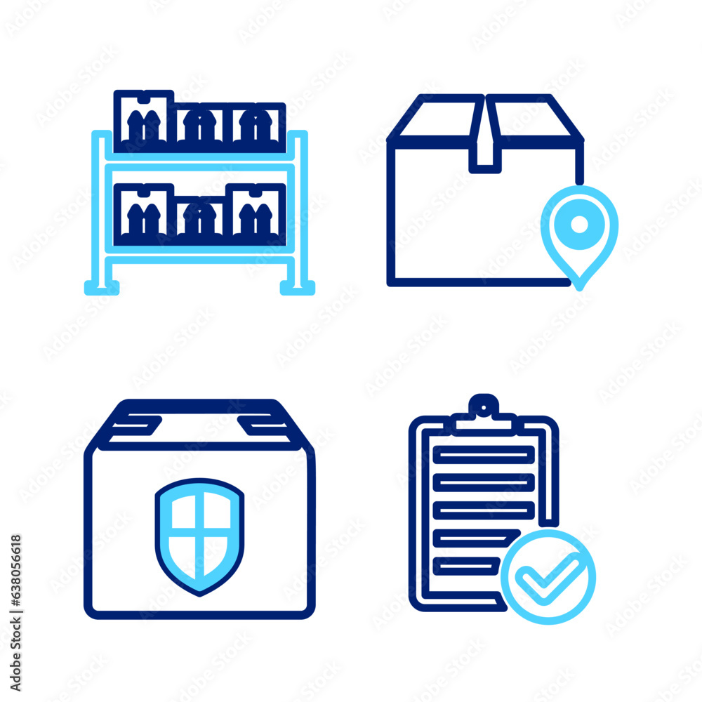 Poster set line verification of delivery list, delivery box security shield, location with cardboard and wa