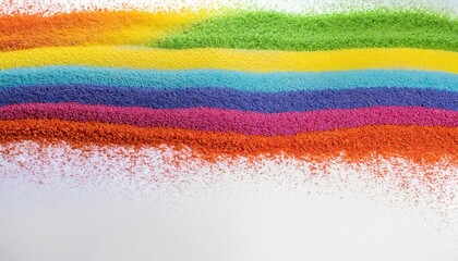 different color texture background, Close up of rainbow colored sand stripes on white background copy space