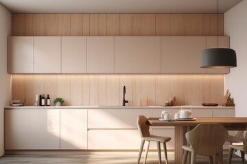 This inviting kitchen with its warm cabinetry, comfortable furniture, and stylish design creates a cozy atmosphere perfect for gathering around the table with family and friends