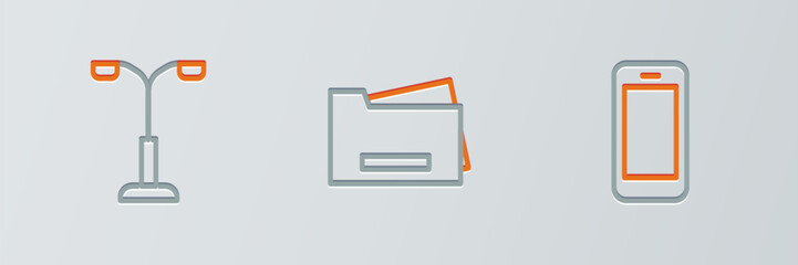 Set line Smartphone, Street light and Printer icon. Vector