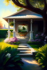 Obraz premium house in the garden with flowers