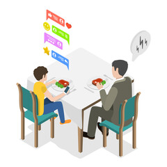 3D Isometric Flat Vector Illustration of Screen Time, Kids Smartphone Addiction. Item 3