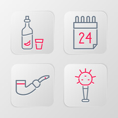 Set line Mace, Smoking pipe, Independence day of Ukraine and Vodka with pepper and glass icon. Vector