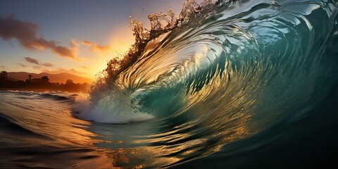 AI Generated. AI Generative. Big sea ocean wave surfing background. Vacation adventure travel tropical extreme surfing sport vibe. Mock up surf club presentation