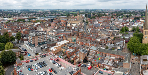 Fototapeta premium Aerial panorama of Wakefield city centre in West Yorkshire