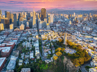 Fototapeta na wymiar Aerial View Downtown, Financial District and .Transamerica Building,.San Francisco.California,USA